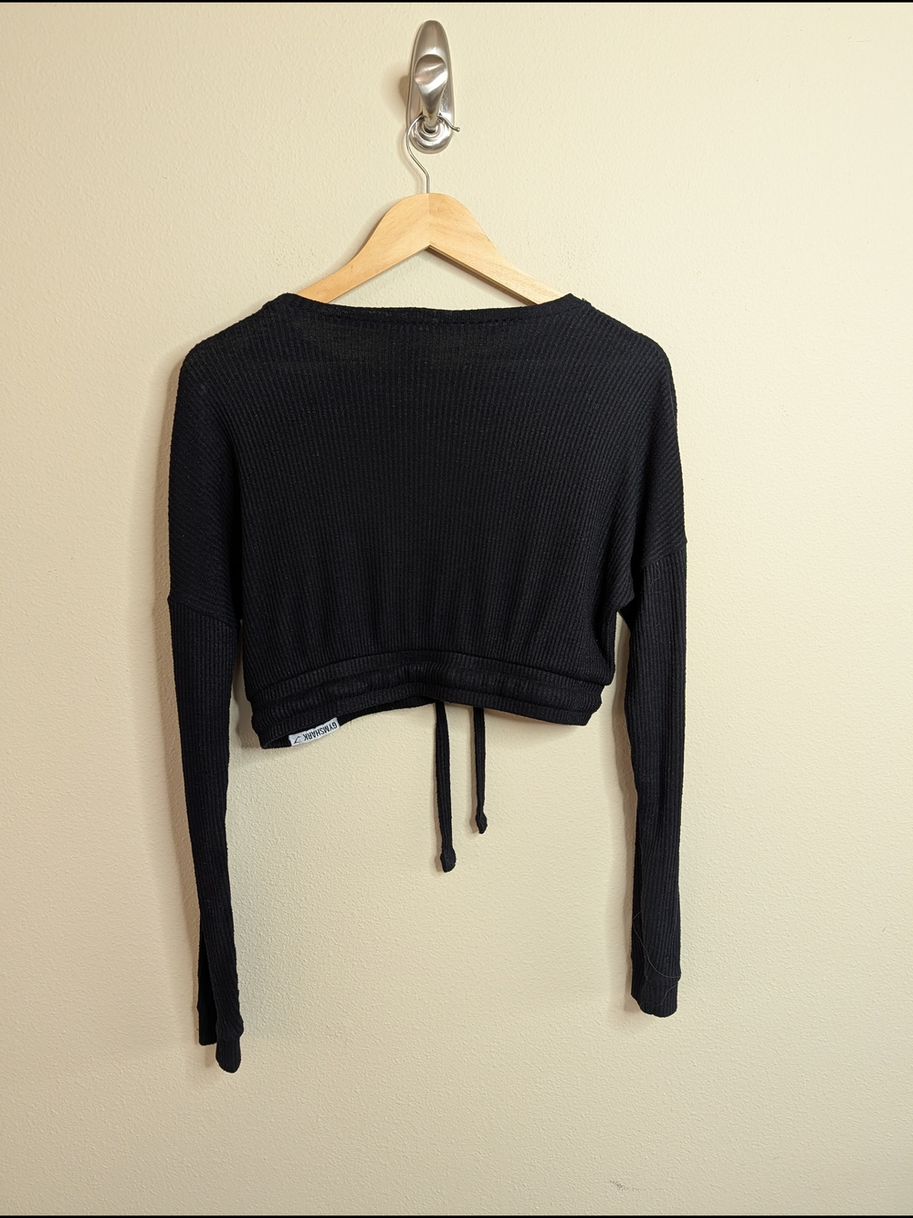Gymshark‎ Ribbed Crop Top S Black Long Sleeve Drawstring Hem Athletic - Picture 6 of 6